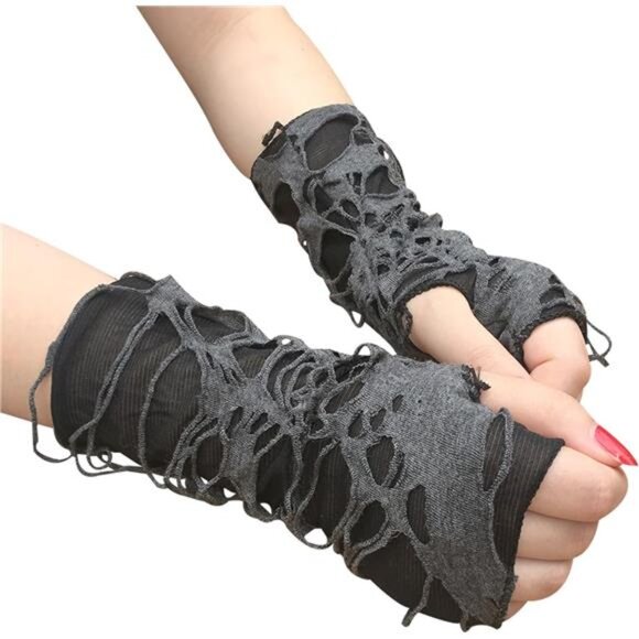 Accessories - Women's Punk Fingerless Gloves Arm Warmers Black Ripped Gothic Gloves